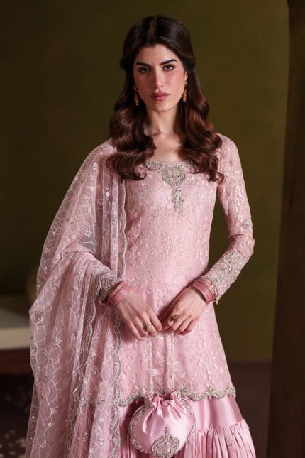Husna Faiza Saqlain Pink Chiffon 3-Piece