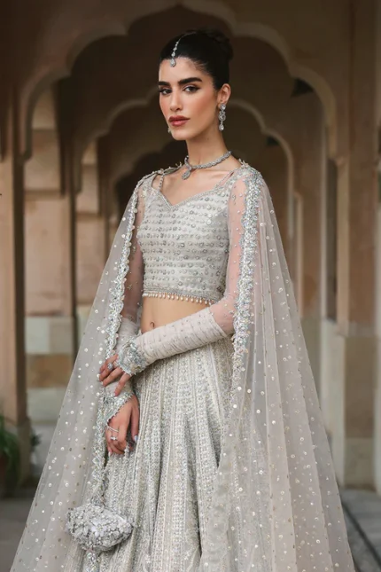 Cammi by Faiza Saqlain – White Embellished Net Lehenga